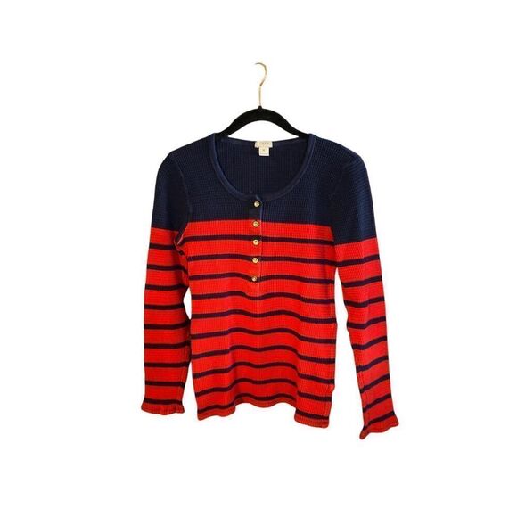 J.Crew women’s thermal Henley, blue and red striped shirt size medium - Picture 2 of 4